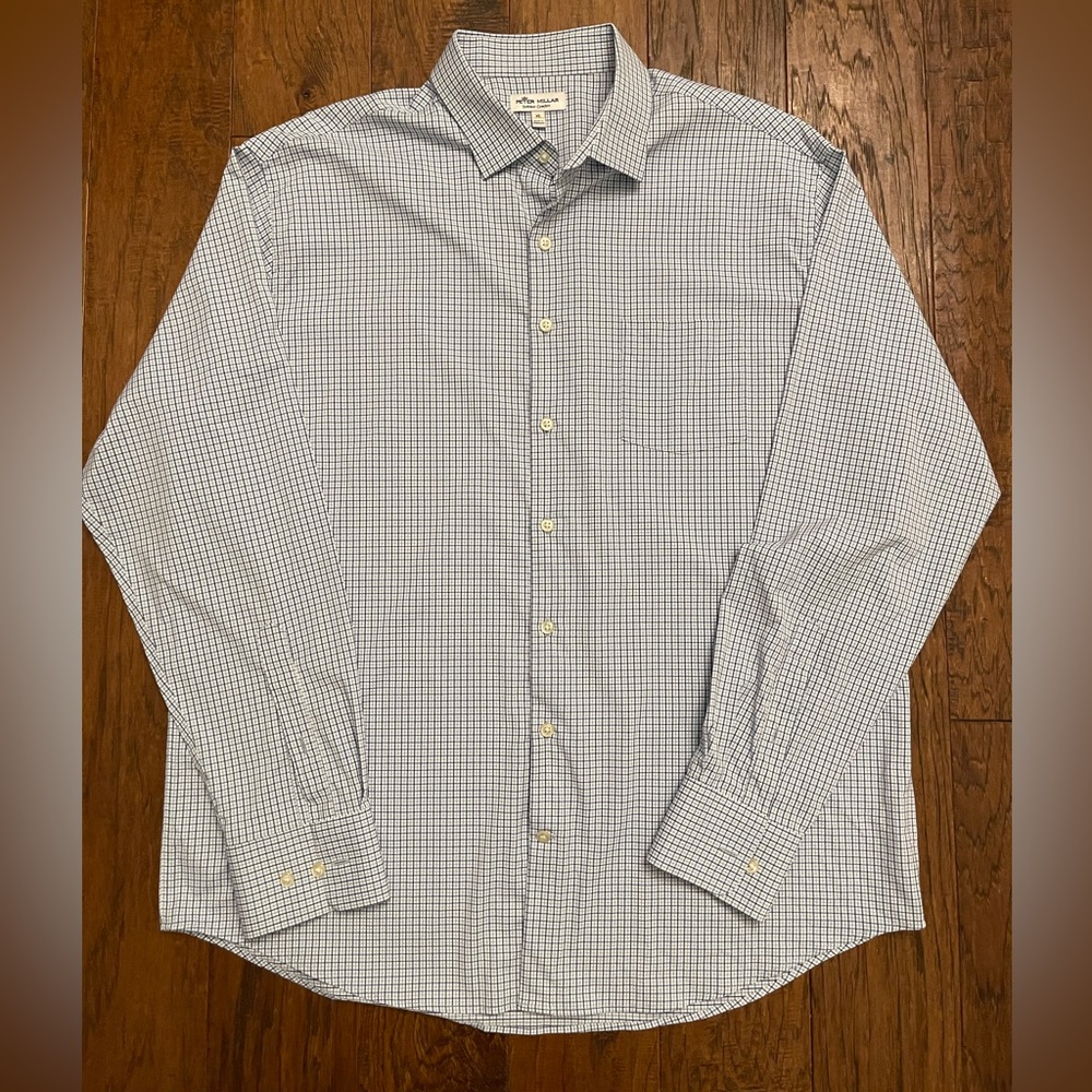 Peter Millar Blue and White Checkered Casual Button Down Shirt